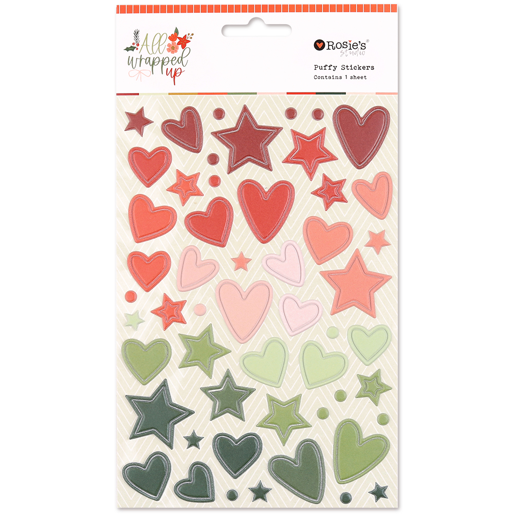 All Wrapped Up Puffy Stickers - Hearts and Stars - Rosie's Studio