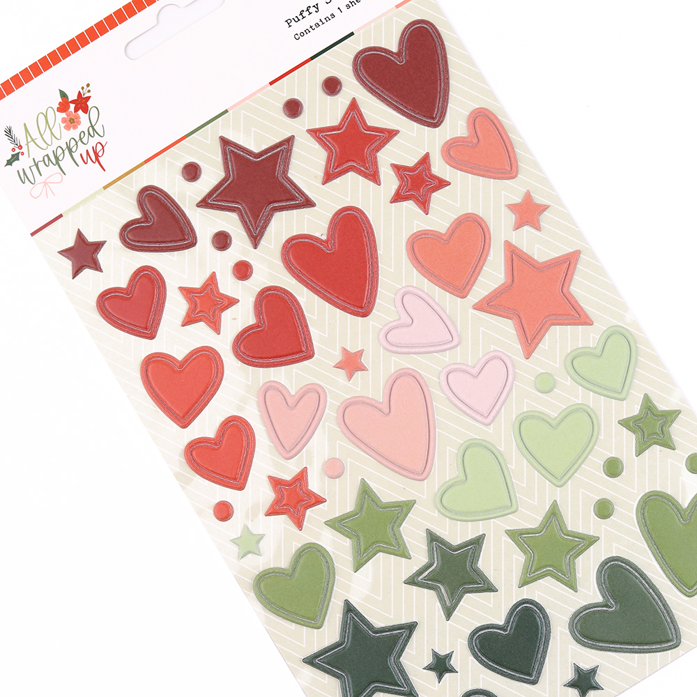 All Wrapped Up Puffy Stickers - Hearts and Stars - Rosie's Studio