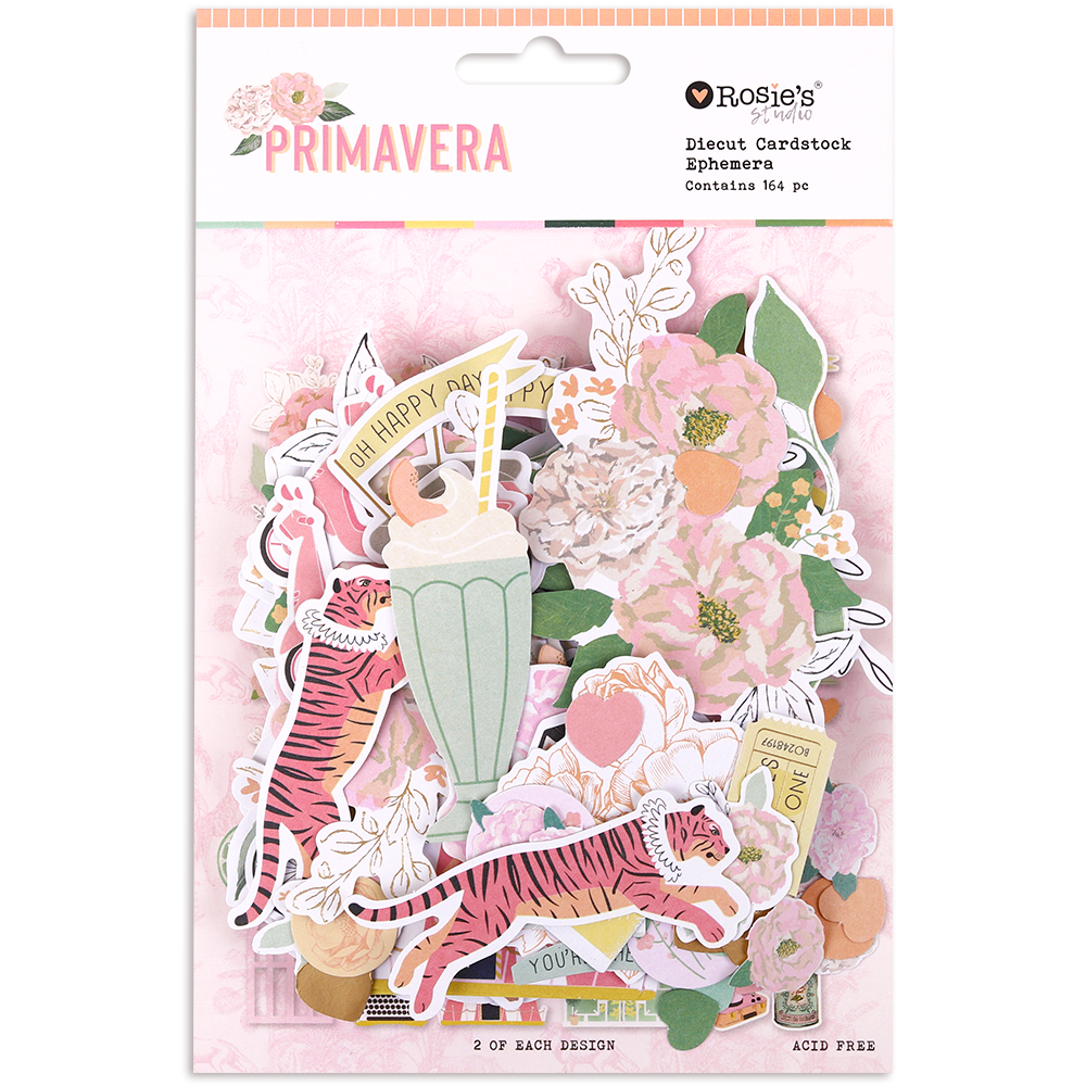 cardstock diecut ephemera and pieces, tiger, zebra, giraffe, roses, ponies, camellias, circus, florals, leaves, vintage, scrapbooking and paper-craft embellishments, pretty colours, bright and fun, from Primavera by Rosie's Studio