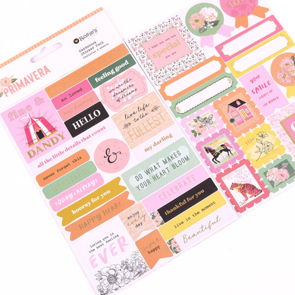 cardstock stickers scrapbooking and paper-craft embellishments, pretty colours, bright and fun, from Primavera by Rosie's Studio