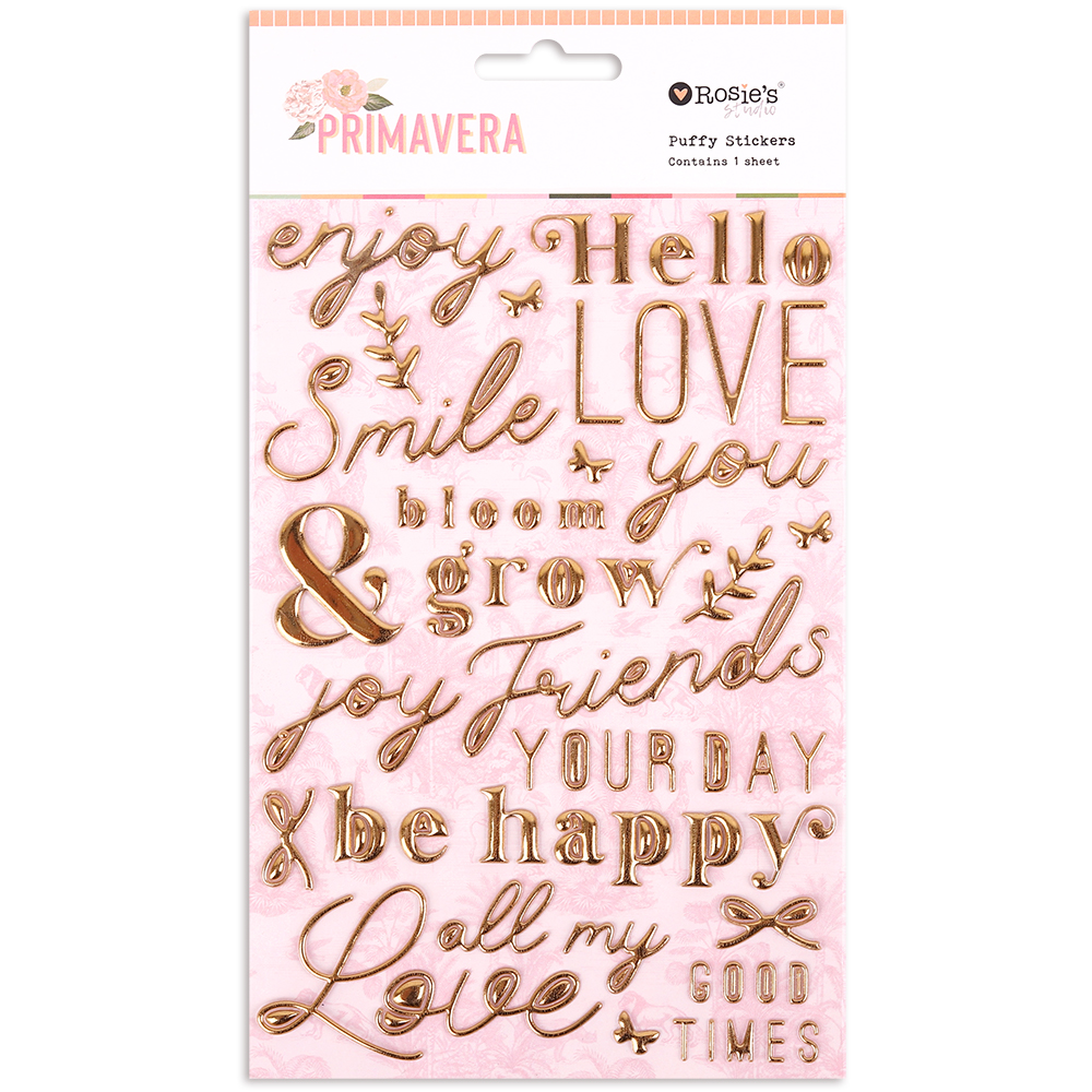 puffy foil phrase stickers scrapbooking and paper-craft embellishments, gold foil, from Primavera by Rosie's Studio