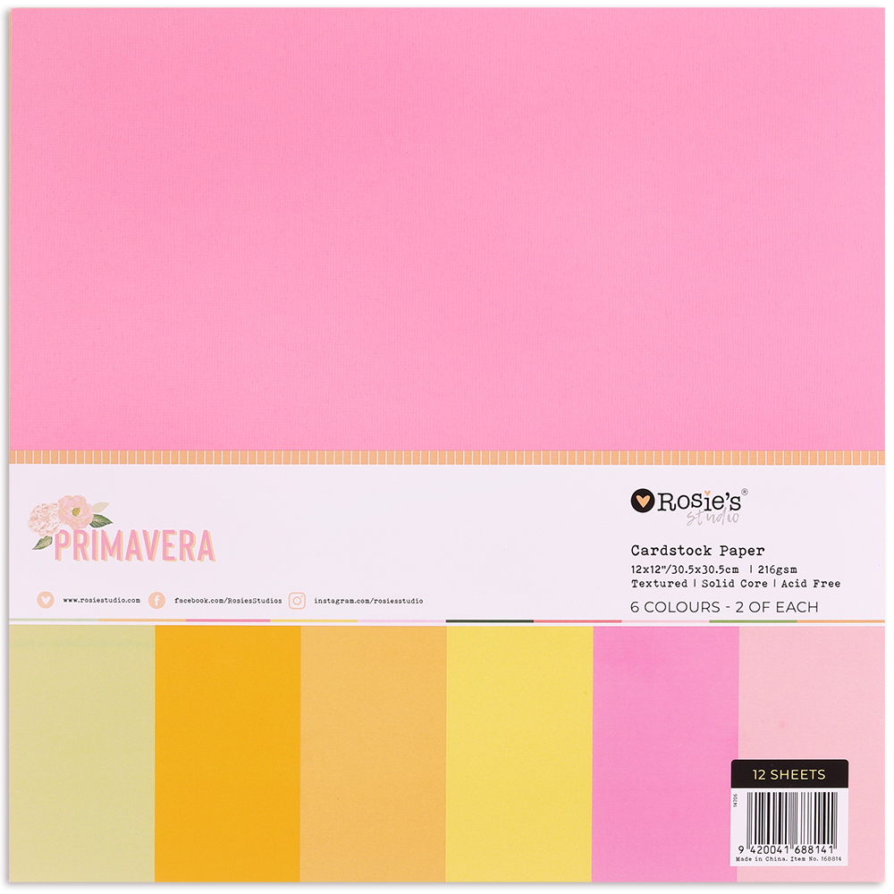Primavera collection 12 x 12 scrapbooking papers, textured solid core plain colour by Rosies studio