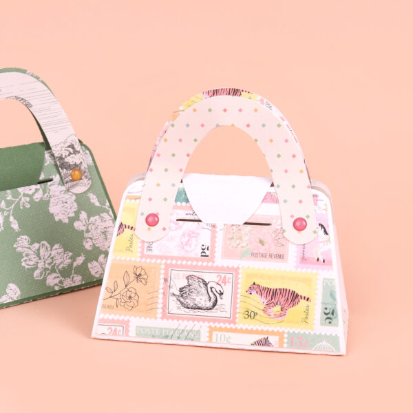 washi stamp embellished papercraft handbags, using Primavera by Rosie's Studio and floral patterned papers