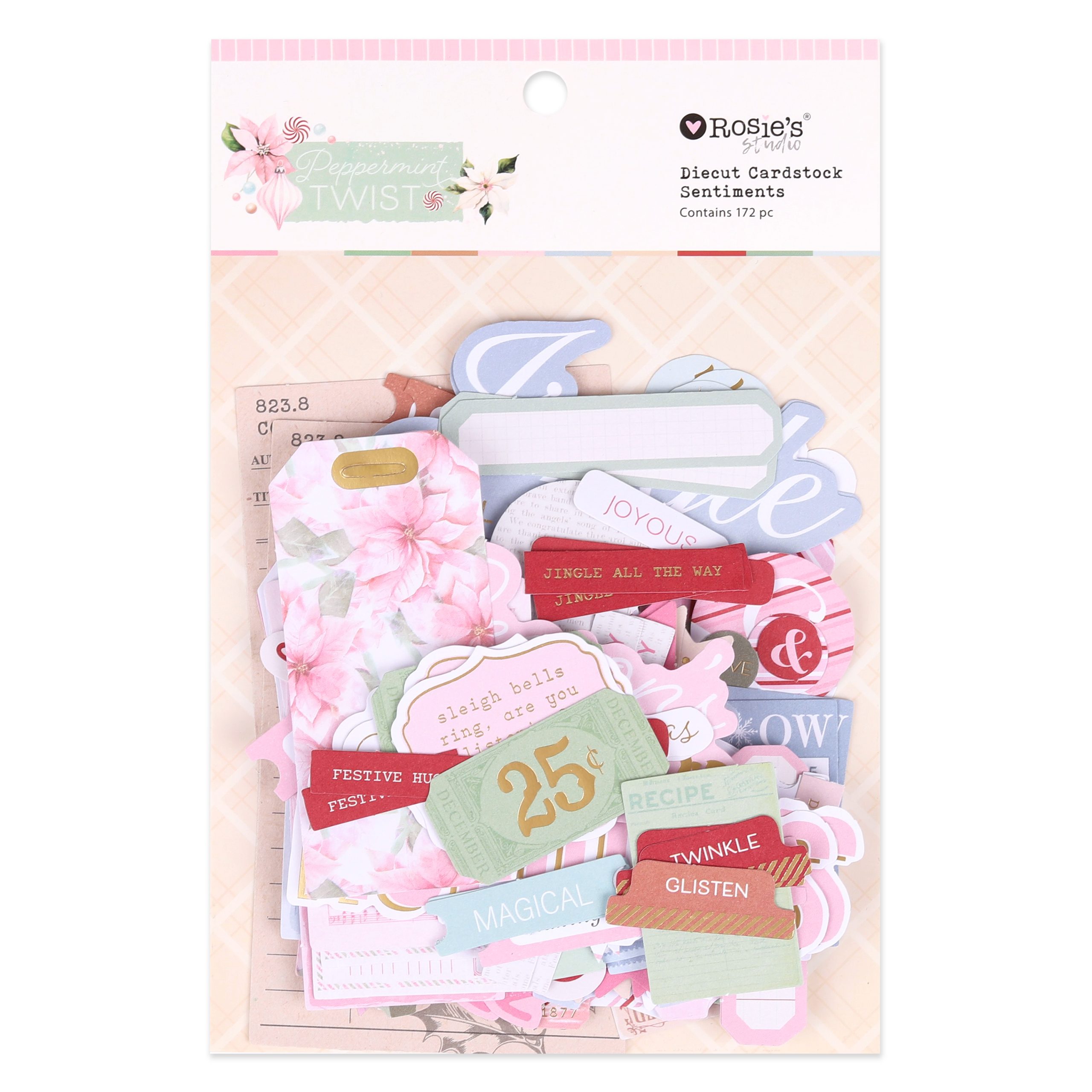 Peppermint Twist Cardstock Diecut Ephemera - Sentiments 172pc