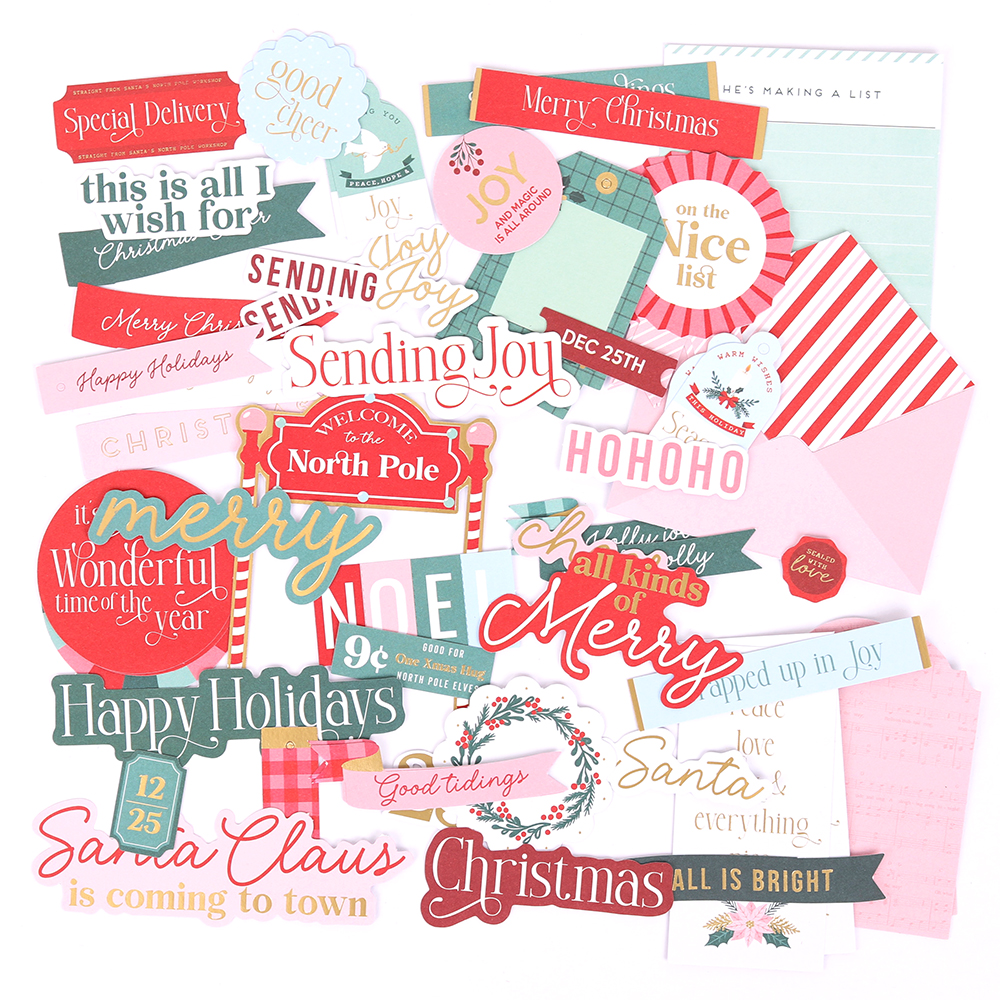 North Pole Post Cardstock Diecut Ephemera - Sentiments 130pc - Image 2
