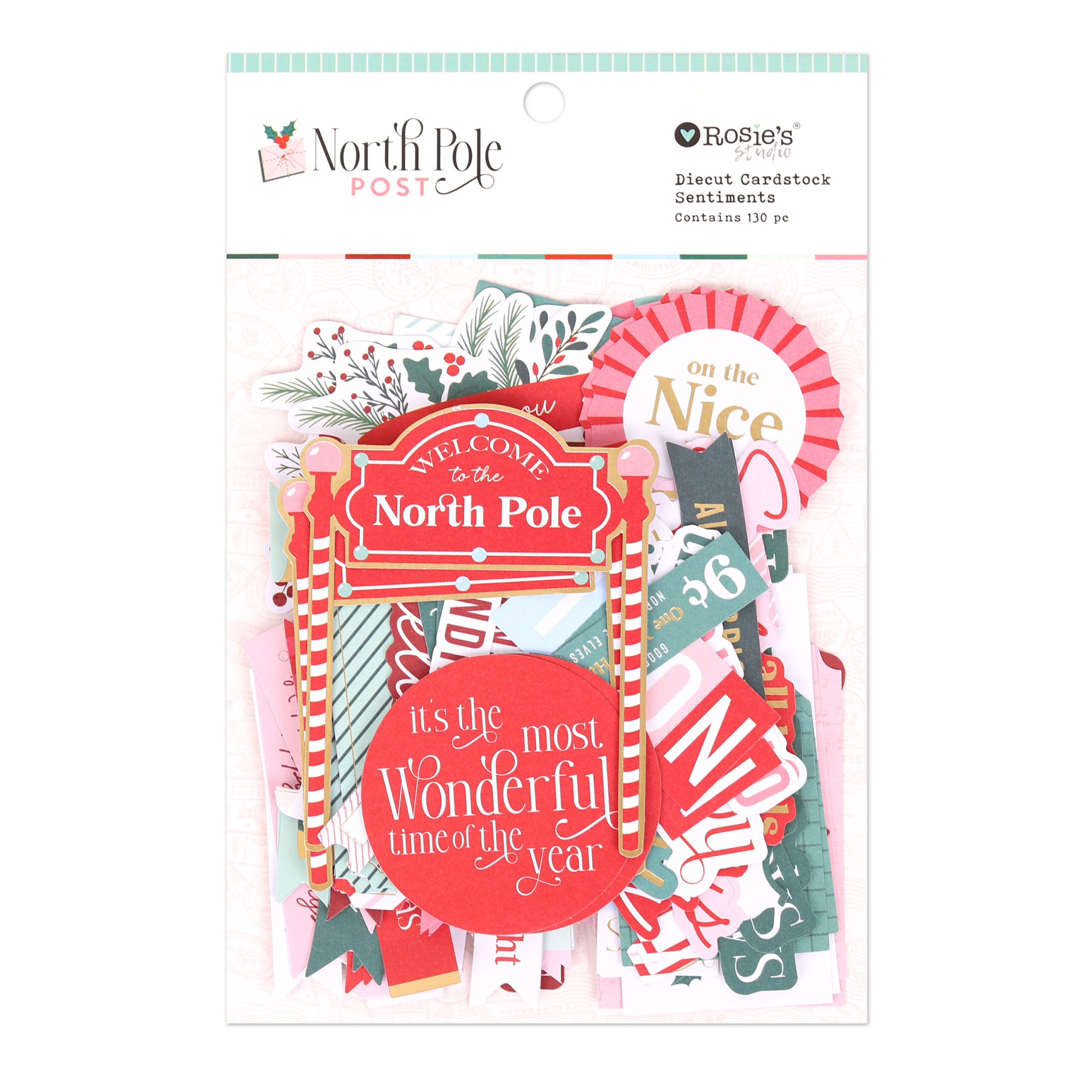 North Pole Post Cardstock Diecut Ephemera - Sentiments 130pc