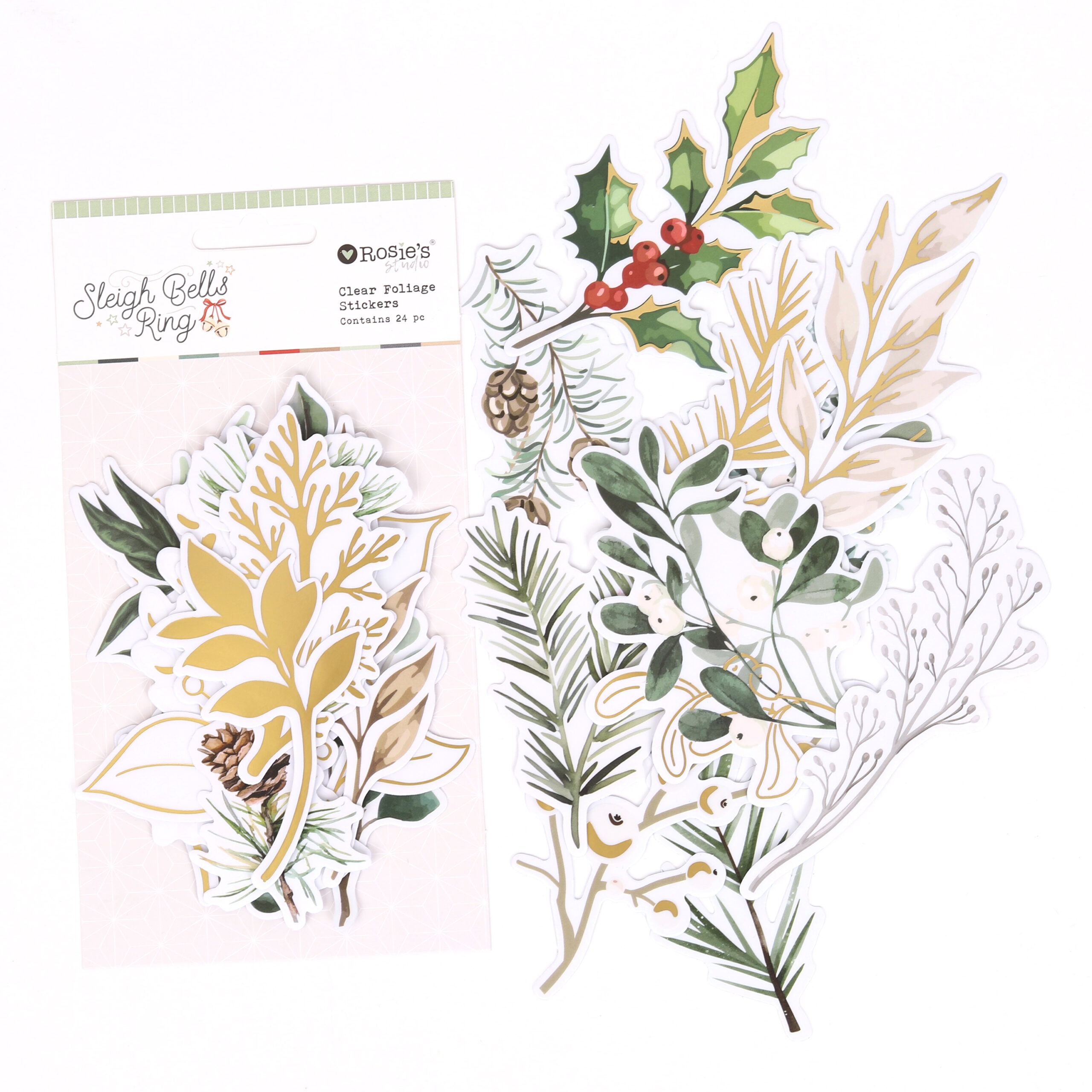 Sleigh Bells Ring Clear Foliage Stickers 24pc